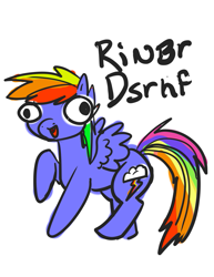 Size: 695x900 | Tagged: safe, artist:aphexangel, rainbow dash, pegasus, pony, blue coat, derp, female, mare, multicolored mane, solo