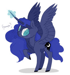 Size: 1280x1381 | Tagged: safe, artist:jellybeanbullet, princess luna, alicorn, pony, angry, glowing horn, raised hoof, simple background, solo, white background, wingding eyes