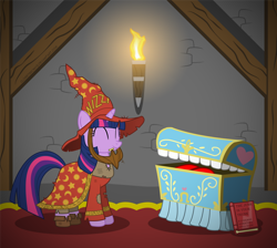 Size: 1600x1435 | Tagged: safe, artist:gray--day, derpibooru import, twilight sparkle, beard, costume, crossover, discworld, rincewind, the luggage