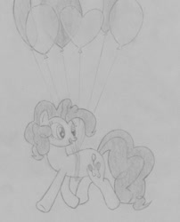 Size: 610x756 | Tagged: safe, artist:wolfie, artist:wolfie127, pinkie pie, earth pony, pony, it's about time, balloon, floating, newbie artist training grounds, solo, then watch her balloons lift her up to the sky