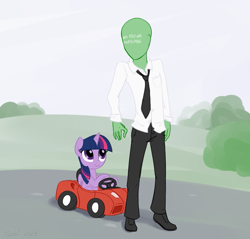 Size: 699x668 | Tagged: safe, artist:furseiseki, twilight sparkle, twilight sparkle (alicorn), oc, oc:anon, alicorn, human, pony, car, female, mare, power wheels