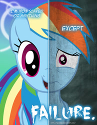 Size: 600x773 | Tagged: safe, artist:tehjadeh, rainbow dash, pegasus, pony, blue coat, female, mare, multicolored mane, poster, solo, two sided posters