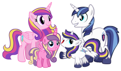 Size: 2880x1693 | Tagged: safe, artist:mrbrandonmac, princess cadance, princess skyla, shining armor, oc, oc:excalibur, alicorn, pony, unicorn, offspring, parent:princess cadance, parent:shining armor, parents:shiningcadance