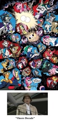 Size: 684x1424 | Tagged: safe, idw, applejack, discord, fluttershy, king sombra, pinkie pie, princess cadance, princess celestia, princess luna, queen chrysalis, rainbow dash, rarity, shining armor, twilight sparkle, twilight sparkle (alicorn), alicorn, changeling, changeling queen, earth pony, pegasus, pony, unicorn, spoiler:comic, spoiler:comic20, comic, female, kamen rider, kamen rider decade, mane six, mare, narutaki