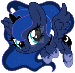 Size: 900x870 | Tagged: safe, artist:lupulrafinat, princess luna, alicorn, pony, chibi, cute, solo, watermark