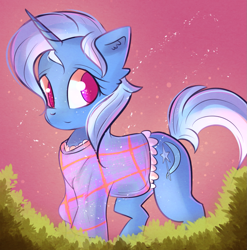 Size: 1273x1286 | Tagged: safe, artist:autumnvoyage, derpibooru import, trixie, pony, unicorn, clothes, cute, diatrixes, ear fluff, female, mare, see-through, shirt, smiling, solo