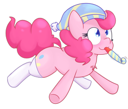 Size: 3852x3276 | Tagged: safe, artist:mr-degration, pinkie pie, earth pony, pony, chest fluff, clothes, colored pupils, cute, diapinkes, hat, heart eyes, party horn, simple background, socks, solo, thigh highs, transparent background, wingding eyes