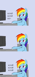 Size: 398x876 | Tagged: artist needed, safe, rainbow dash, pegasus, pony, computer, computer mouse, female, mare, reaction image, scrolling, simple background