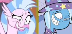 Size: 746x351 | Tagged: safe, derpibooru import, screencap, silverstream, trixie, she's all yak, cape, clothes, comparison, faic, fairly odd parents, hat, just the two of us, meme, oof, tell me i'm pretty, the fairly oddparents, trixie's cape, trixie's hat, you look so weird