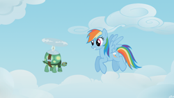 Size: 1920x1080 | Tagged: safe, artist:assiel, rainbow dash, tank, pegasus, pony, cloud, cloudy, sky