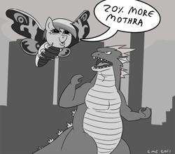 Size: 600x528 | Tagged: safe, artist:blade-zulah, rainbow dash, spike, dragon, kaiju, pegasus, pony, godzilla, godzilla (series), kaijufied, mothra, parody, rainbow mothra, spikezilla