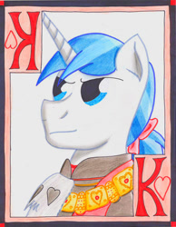 Size: 853x1101 | Tagged: safe, artist:the1king, shining armor, pony, unicorn, heart, king, playing card, solo
