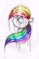 Size: 3789x5695 | Tagged: safe, artist:akikodestroyer, rainbow dash, pegasus, pony, absurd resolution, grayscale, melting, monochrome, neo noir, partial color, solo, traditional art