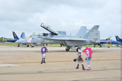 Size: 1024x685 | Tagged: safe, photo finish, pinkie pie, princess luna, rarity, vice principal luna, equestria girls, blue angels, equestria girls in real life, f/a-18 hornet, jet, jet fighter, united states navy