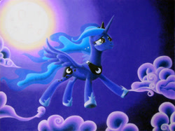 Size: 2853x2130 | Tagged: safe, artist:clayinthecarpet, princess luna, alicorn, pony, cloud, crying, moon, night, solo, tears of joy