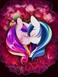 Size: 500x665 | Tagged: safe, artist:naoki, princess cadance, shining armor, alicorn, pony, unicorn, female, kissing, male, shiningcadance, shipping, straight