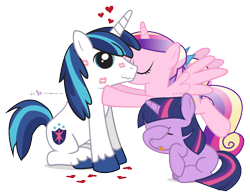 Size: 960x750 | Tagged: safe, artist:dm29, princess cadance, shining armor, twilight sparkle, alicorn, pony, unicorn, :p, >~<, cute, cutedance, dilated pupils, disgusted, eyes closed, facehoof, female, frown, heart, kiss mark, kissing, lipstick, male, shining adorable, shiningcadance, shipping, simple background, sitting, smiling, spread wings, straight, tongue out, transparent background, trio, wavy mouth