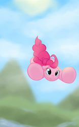 Size: 2000x3200 | Tagged: safe, artist:dshou, pinkie pie, earth pony, pony, cloud, falling, female, high res, mare, mountain, sky, skydiving, solo, underhoof