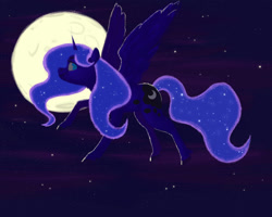 Size: 1920x1536 | Tagged: safe, artist:drawerproyeah, princess luna, alicorn, pony, eyes closed, flying, full moon, moon, night, night sky, sky, solo, starry night