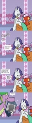 Size: 504x1904 | Tagged: safe, artist:inkypaws-productions, derpibooru import, rarity, spike, oc, oc:anon, dragon, pony, unicorn, askspikeandrarity, female, interspecies, male, sewing, sewing machine, shipping, sparity, straight, tumblr