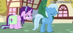 Size: 1024x475 | Tagged: safe, derpibooru import, edit, edited screencap, screencap, starlight glimmer, trixie, pony, all bottled up, caption, image macro, text