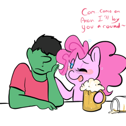 Size: 500x500 | Tagged: safe, artist:mt, derpibooru import, pinkie pie, oc, oc:anon, human, alcohol