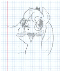 Size: 1080x1276 | Tagged: safe, princess luna, alicorn, pony, blush sticker, blushing, derp, drawing, graph paper, pencil drawing, silly face, sketch, solo, traditional art