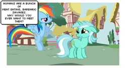 Size: 672x365 | Tagged: safe, lyra heartstrings, rainbow dash, human, pegasus, pony, crying lyra, female, mare