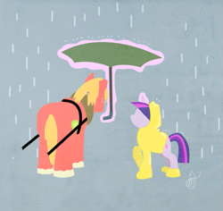 Size: 585x552 | Tagged: safe, artist:the-mad-pumpkin, derpibooru import, big macintosh, twilight sparkle, earth pony, pony, male, rain, raincoat, shipping, stallion, straight, twimac, umbrella