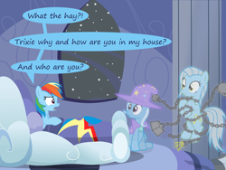 Size: 1200x900 | Tagged: safe, artist:evil-dec0y, derpibooru import, rainbow dash, trixie, oc, oc:ghost, pegasus, pony, comic:trixie vs., comic:trixie vs. hearth's warming