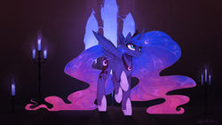 Size: 3840x2160 | Tagged: safe, artist:novabytes, princess luna, alicorn, pony, candle, color porn, female, horn jewelry, jewelry, mare, solo, wallpaper