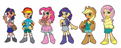 Size: 3288x1312 | Tagged: safe, artist:artdude529, derpibooru import, applejack, fluttershy, pinkie pie, rainbow dash, rarity, twilight sparkle, clothes, dress, humanized, skirt