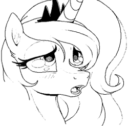 Size: 282x277 | Tagged: safe, artist:stoic5, princess luna, alicorn, pony, messy mane, monochrome, open mouth, portrait, solo