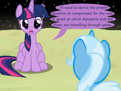 Size: 1200x900 | Tagged: safe, artist:evil-dec0y, derpibooru import, trixie, twilight sparkle, twilight sparkle (alicorn), alicorn, pony, unicorn, comic:trixie vs., comic:trixie vs. the moon, female, filly, mare, speech bubble