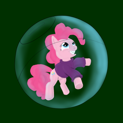 Size: 1600x1594 | Tagged: safe, artist:anthpony, pinkie pie, earth pony, pony, braces, clothes, cosplay, gravity falls, hamster ball, legend of the gobblewonker, mabel pines, solo, sweater