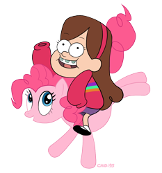 Size: 1188x1274 | Tagged: safe, artist:chibi95, pinkie pie, earth pony, pony, crossover, gravity falls, humans riding ponies, mabel pines, simple background, transparent background