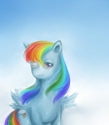 Size: 480x550 | Tagged: safe, artist:na-no-chan, rainbow dash, pegasus, pony, blue mane, eyepatch, female, mare, multicolored mane