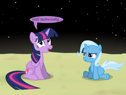 Size: 1200x900 | Tagged: safe, artist:evil-dec0y, derpibooru import, trixie, twilight sparkle, twilight sparkle (alicorn), alicorn, pony, unicorn, comic:trixie vs., comic:trixie vs. the moon, female, filly, mare, speech bubble