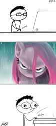 Size: 400x900 | Tagged: safe, artist:jeffthehusky, pinkie pie, human, comic, computer, pinkamena diane pie