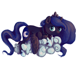 Size: 2000x1800 | Tagged: safe, artist:solar-claw, princess luna, alicorn, pony, cloud, prone, simple background, solo, transparent background