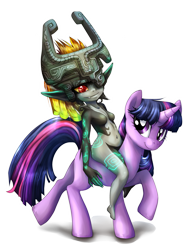 Size: 2400x3200 | Tagged: safe, artist:buttercupsaiyan, derpibooru import, twilight sparkle, crossover, midna, pun, riding, simple background, the legend of zelda, the legend of zelda: twilight princess, transparent background