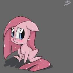 Size: 900x900 | Tagged: safe, artist:silbersternenlicht, pinkie pie, earth pony, pony, bunny sitting, crying, cute, cuteamena, pinkamena diane pie, sad