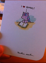 Size: 224x304 | Tagged: safe, artist:katiecandraw, derpibooru import, twilight sparkle, book, photo, traditional art, watercolor painting