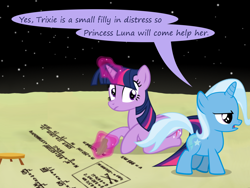 Size: 1200x900 | Tagged: safe, artist:evil-dec0y, derpibooru import, trixie, twilight sparkle, twilight sparkle (alicorn), alicorn, pony, comic:trixie vs., comic:trixie vs. the moon