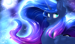 Size: 4000x2350 | Tagged: safe, artist:madacon, princess luna, alicorn, pony, color porn, female, looking at you, mare, smiling, solo