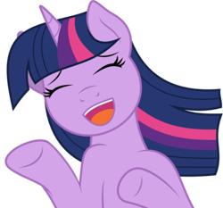 Size: 368x343 | Tagged: safe, derpibooru import, twilight sparkle, eyes closed, face, laughing, open mouth, reaction image, simple background, smiling, solo, transparent background