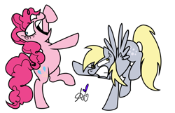 Size: 826x533 | Tagged: safe, artist:universal-tiger, derpy hooves, pinkie pie, pegasus, pony, female, mare