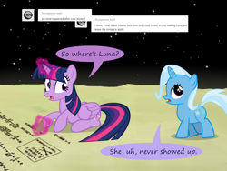 Size: 1200x900 | Tagged: safe, artist:evil-dec0y, derpibooru import, trixie, twilight sparkle, twilight sparkle (alicorn), alicorn, pony, comic:trixie vs., comic:trixie vs. the moon