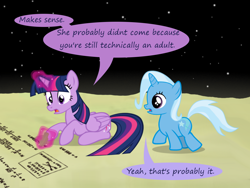 Size: 1200x900 | Tagged: safe, artist:evil-dec0y, derpibooru import, trixie, twilight sparkle, twilight sparkle (alicorn), alicorn, pony, comic:trixie vs., comic:trixie vs. the moon