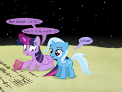 Size: 1200x900 | Tagged: safe, artist:evil-dec0y, derpibooru import, trixie, twilight sparkle, twilight sparkle (alicorn), alicorn, pony, comic:trixie vs., comic:trixie vs. the moon